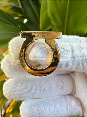 Salvatore Ferragamo Gancini Gold Tone Scarf Ring Made in Italy